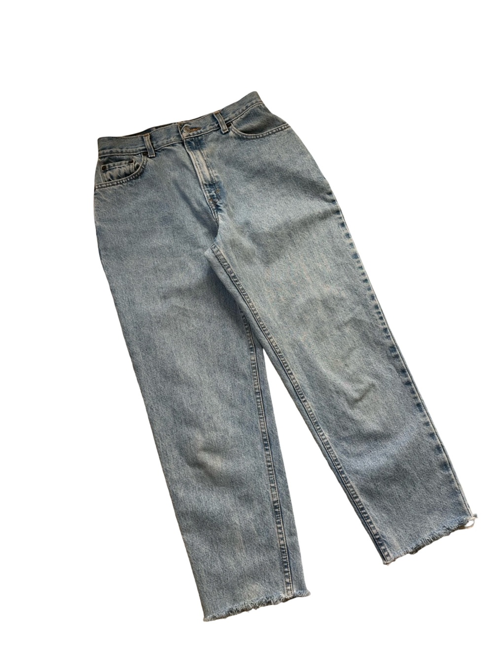 Vtg Y2K Levi’s 550 Relaxed Fit Tapered Leg Raw Hem Light Wash Sz 10